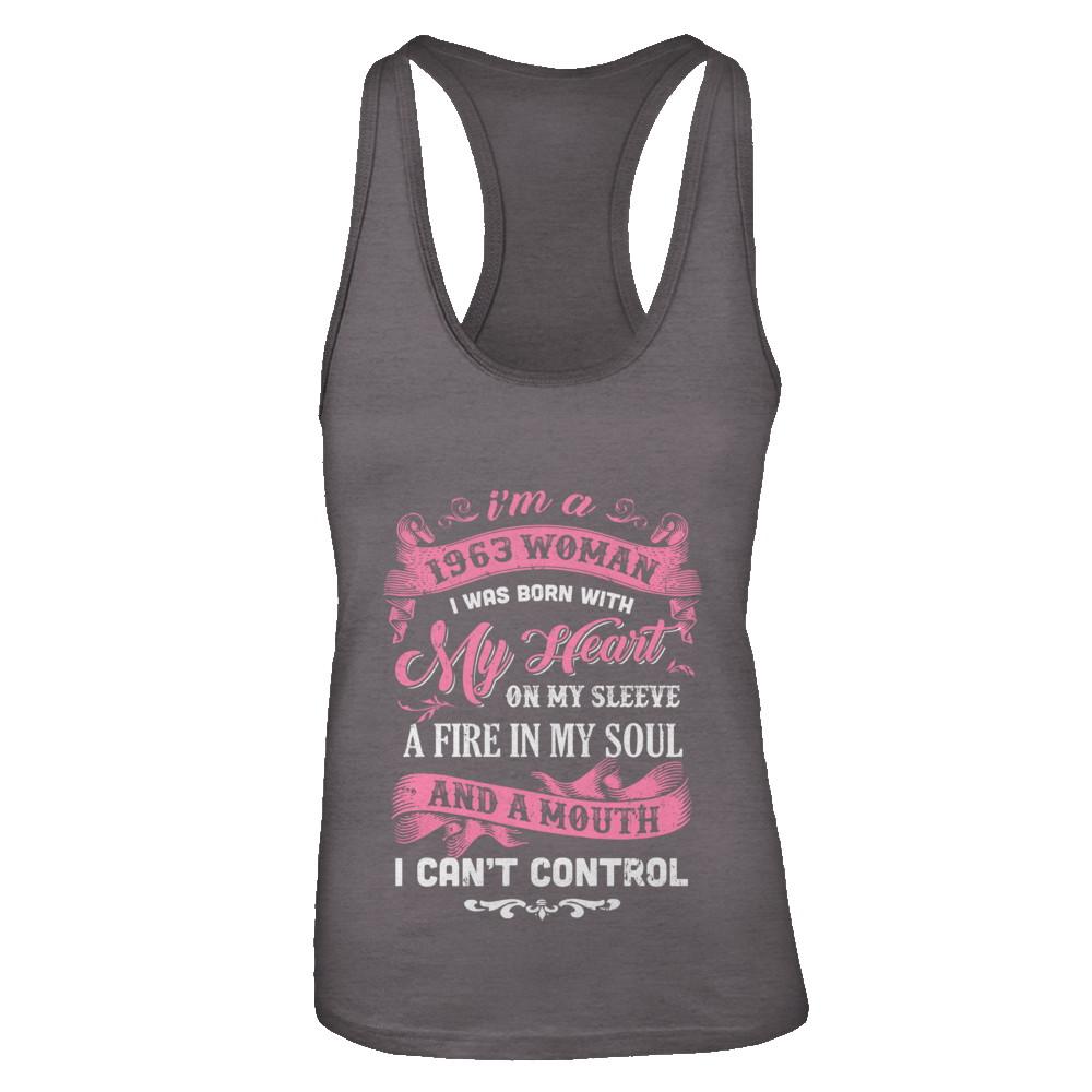 Vintage 1963 Woman 58 Birthday I Was Born With My Heart-T-Shirt & Tank Top-Women's Ideal Racerback Tank-Dark Grey