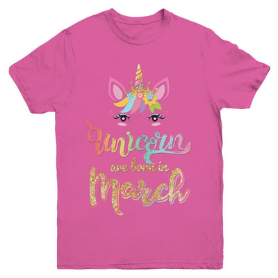 Cute Unicorns Are Born In March Birthday Gift Youth-Youth Shirt-Youth T-Shirt-Heliconia