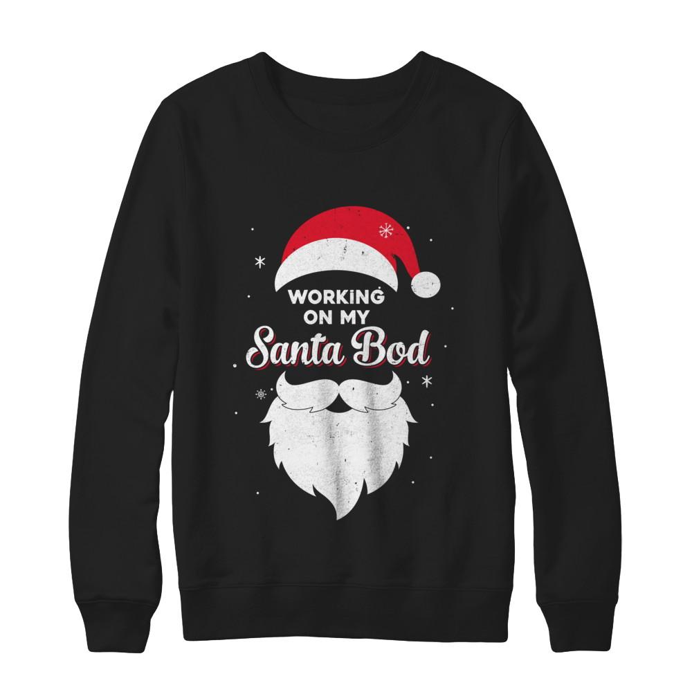 Working On My Santa Bod Pajamas Dad Papa Christmas-T-Shirt & Sweatshirt-Crewneck Sweatshirt-Black