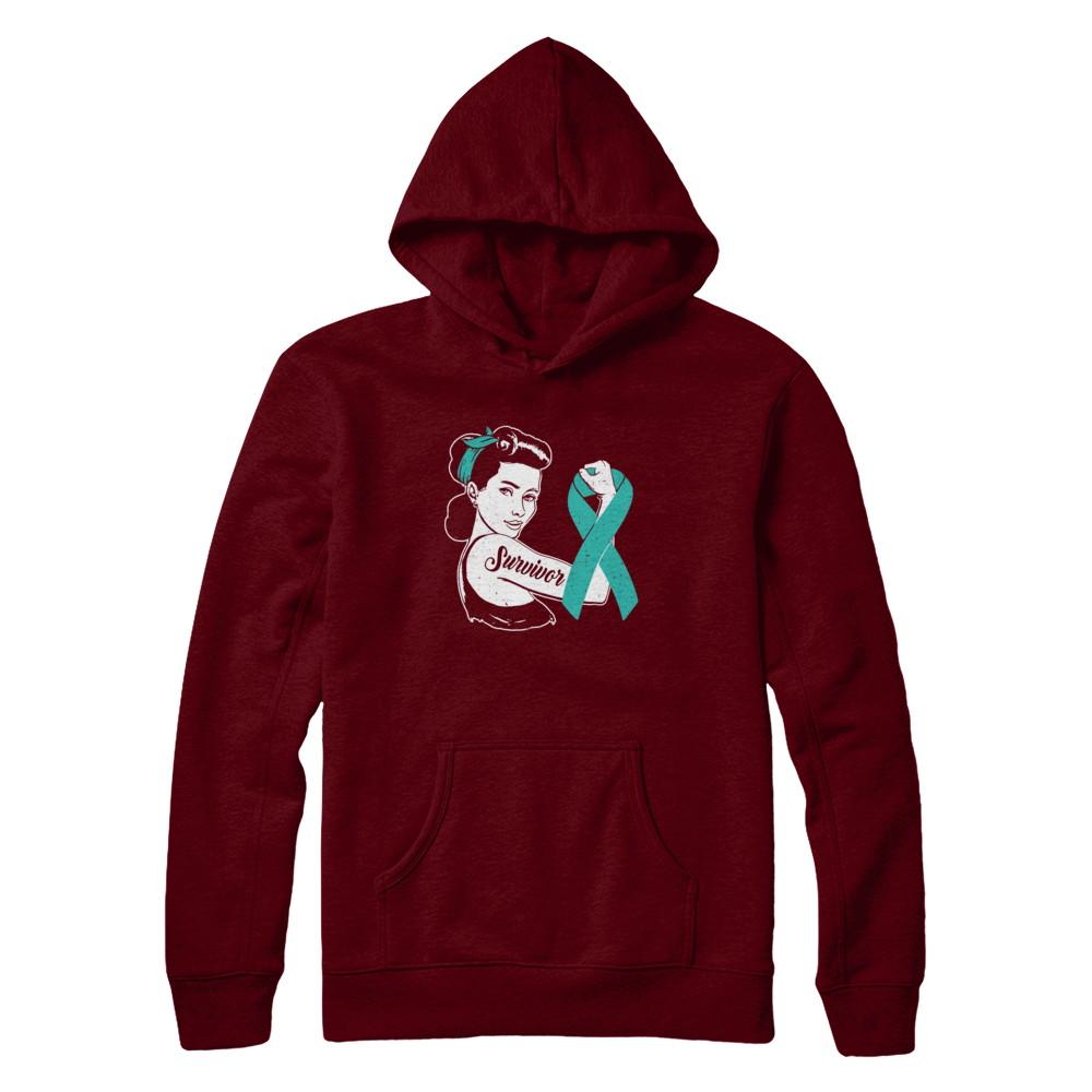 We Can Cure It Ovarian Cancer Teal Awareness Survivor-T-Shirt & Hoodie-Pullover Hoodie-Maroon