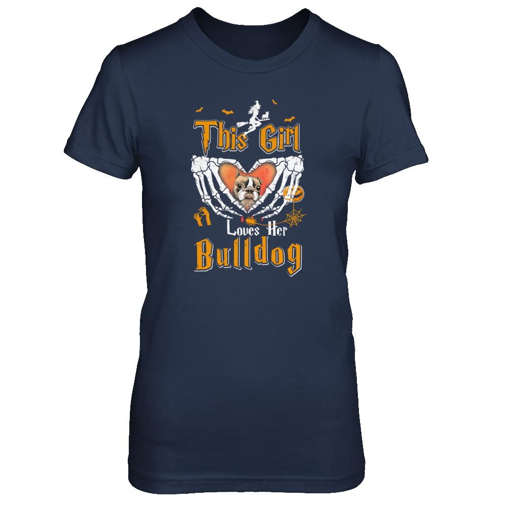 This Girl Love Her Dog Bulldog Halloween-T-Shirt & Tank Top-Women's T-Shirt-Navy
