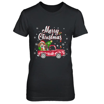 Beagle Retriever Rides Red Truck Christmas Pajama-T-Shirt & Sweatshirt-Women's T-Shirt-Black