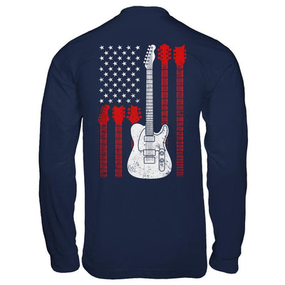 Guitar American Us Flag Music Player-T-Shirt & Hoodie-Long Sleeve T-Shirt-Navy