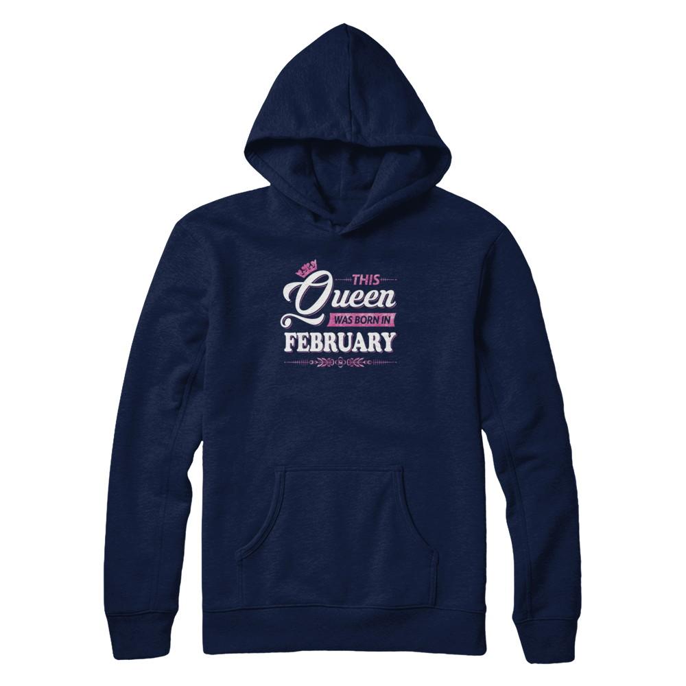 This Queen Was Born In February-T-Shirt & Tank Top-Pullover Hoodie-Navy