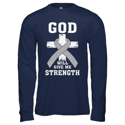 God Will Give Me Strength Grey Gray Cancer Ribbon Gift-T-Shirt & Hoodie-Long Sleeve T-Shirt-Navy