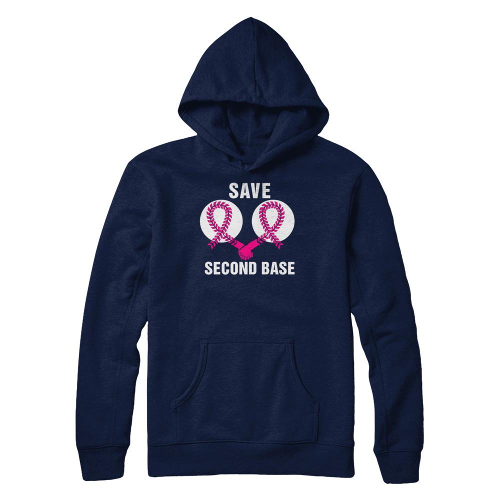 Save The Second Base Breast Cancer Awareness Baseball-T-Shirt & Hoodie-Pullover Hoodie-Navy