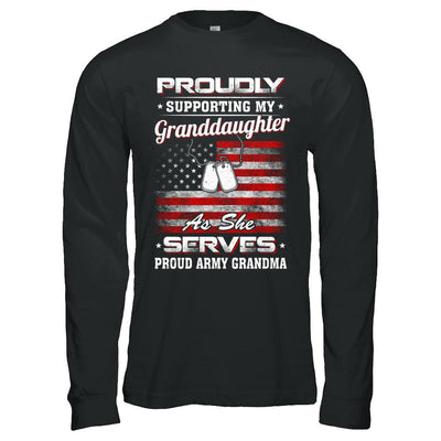 Supporting My Granddaughter As She Serves Proud Army Grandma-T-Shirt & Hoodie-Long Sleeve T-Shirt-Black