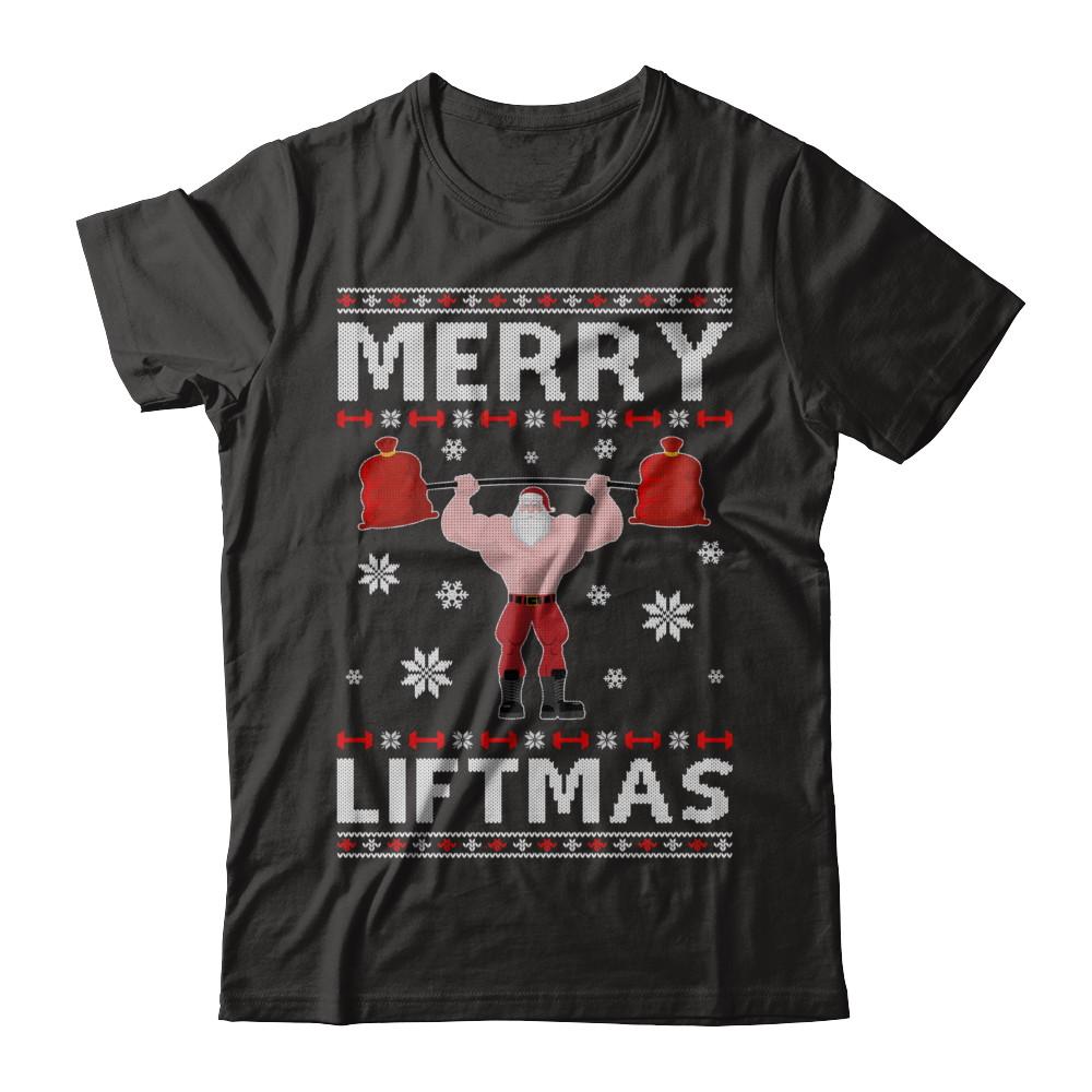 Christmas Merry Liftmas Santa Fitness Gym Ugly Sweater-T-Shirt & Sweatshirt-Classic T-Shirt-Black