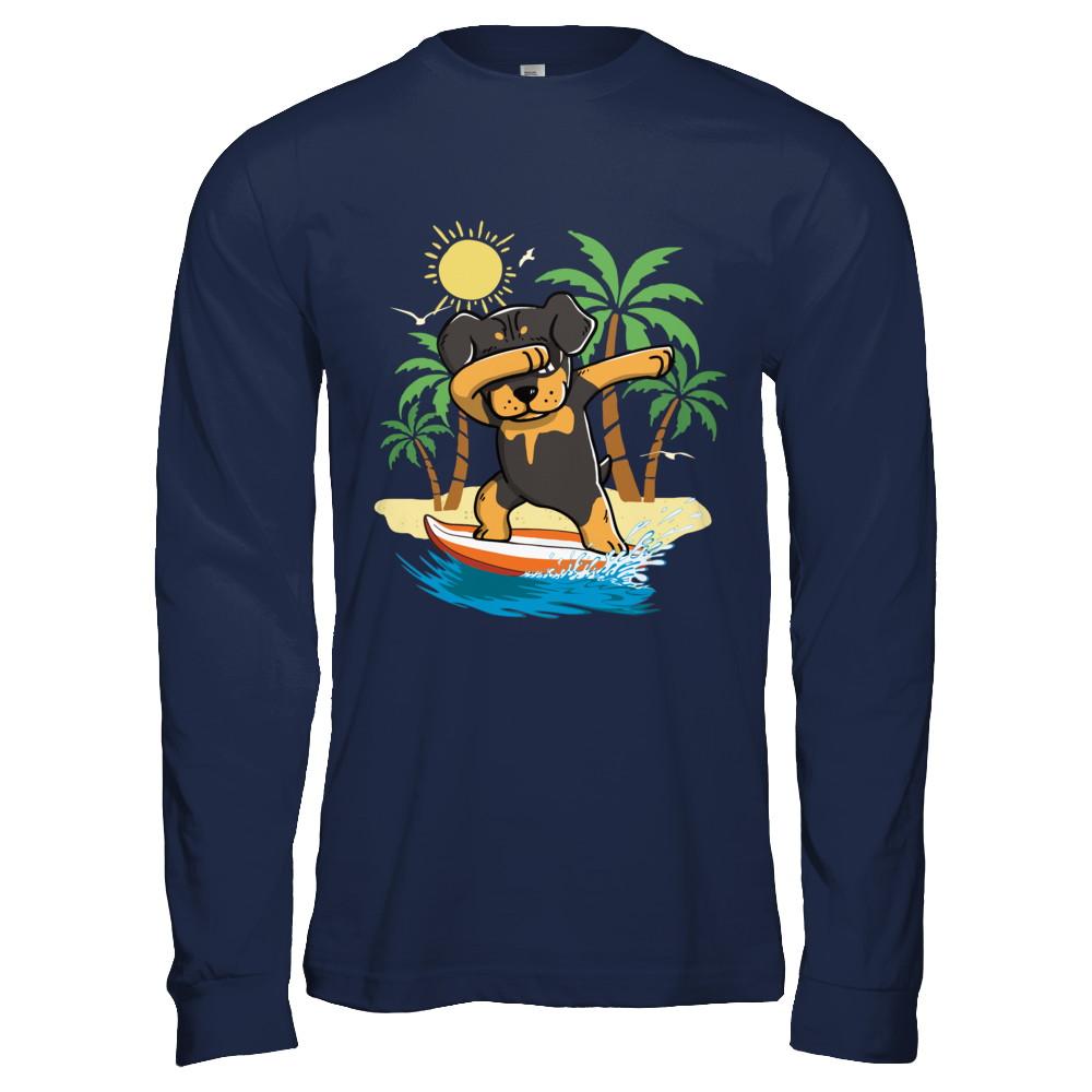 Summer Vacation Dabbing Rottweiler Surfing Surfboard Gift-T-Shirt & Hoodie-Long Sleeve T-Shirt-Navy