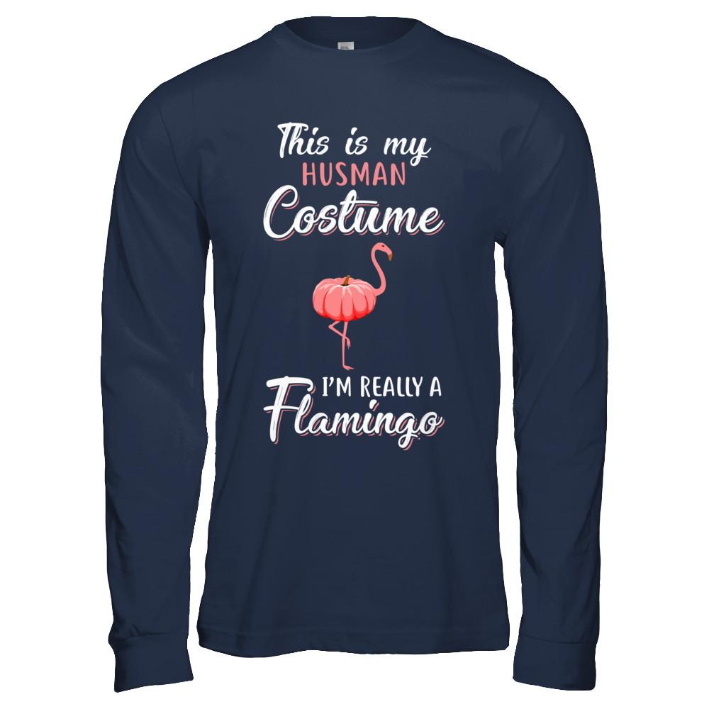 This Is My Human Costume I'm Really A Flamingo Halloween-T-Shirt & Hoodie-Long Sleeve T-Shirt-Navy