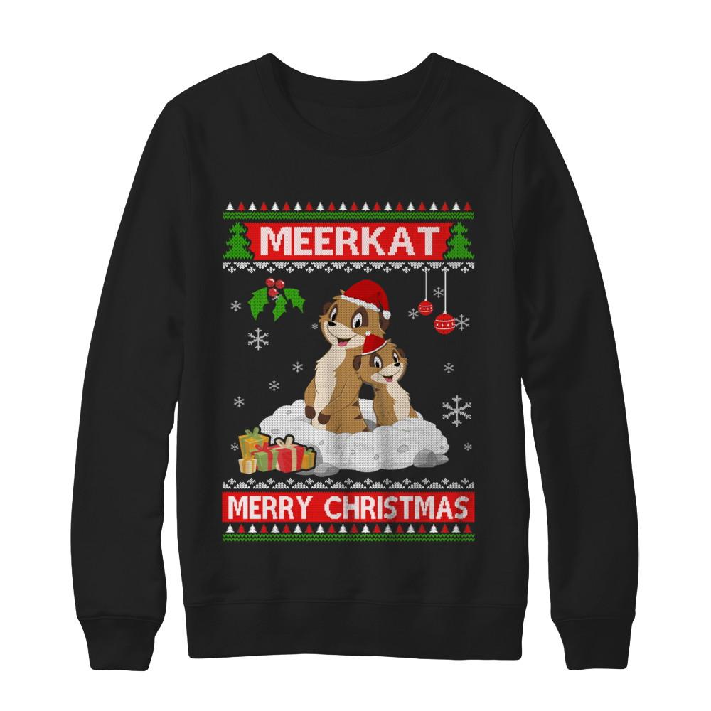 Meerkat Xmas Pajama Ugly Christmas Sweater-T-Shirt & Sweatshirt-Crewneck Sweatshirt-Black