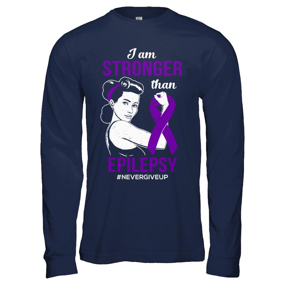 I Am Stronger Than Epilepsy Awareness Support-T-Shirt & Hoodie-Long Sleeve T-Shirt-Navy