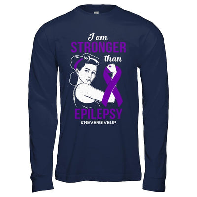 I Am Stronger Than Epilepsy Awareness Support-T-Shirt & Hoodie-Long Sleeve T-Shirt-Navy
