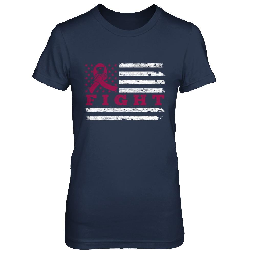 Fight Burgundy Ribbon US Flag Multiple Myeloma Awareness-T-Shirt & Hoodie-Women's T-Shirt-Navy