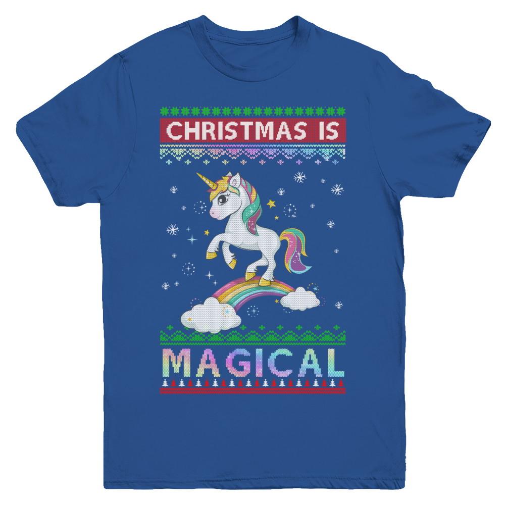 Christmas Is Magical Unicorn Ugly Christmas Sweater Youth-Youth Shirt-Youth T-Shirt-Royal