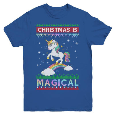 Christmas Is Magical Unicorn Ugly Christmas Sweater Youth-Youth Shirt-Youth T-Shirt-Royal