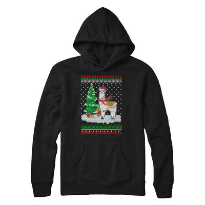 Xmas Alpaca Llama Santa Hat Ugly Christmas Sweater-T-Shirt & Sweatshirt-Pullover Hoodie-Black