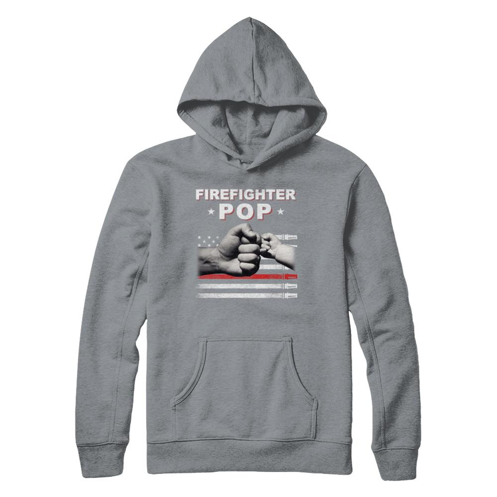 Firefighter Fireman Pop American Flag Fathers Day-T-Shirt & Hoodie-Pullover Hoodie-Light Steel