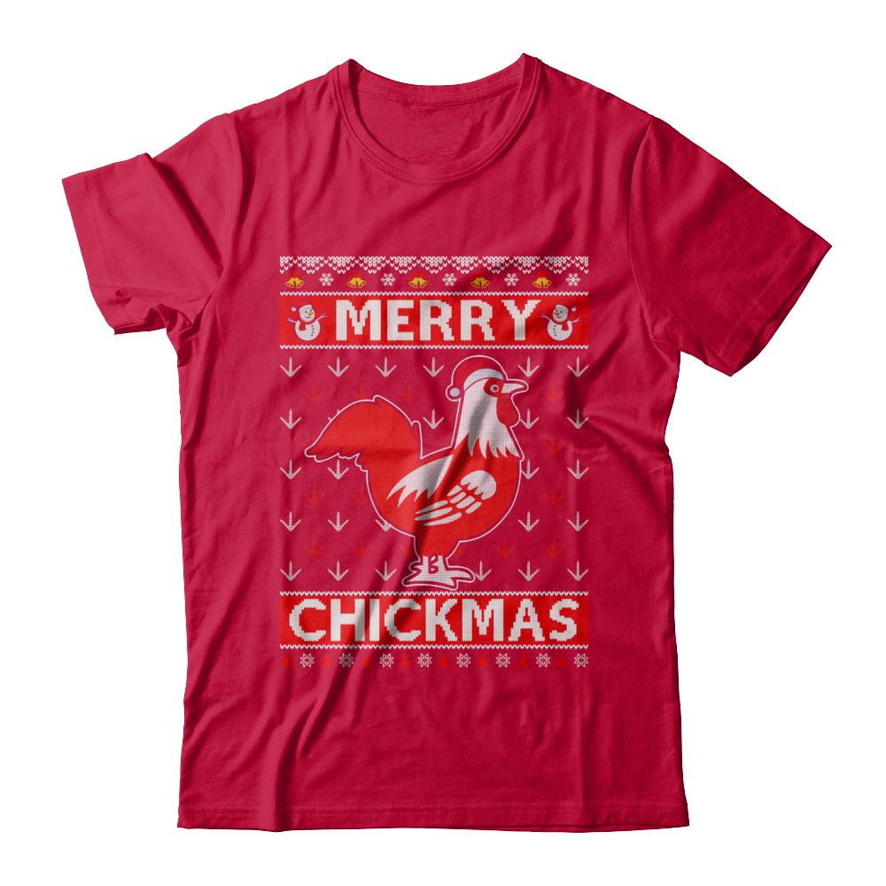 Merry Chickmas Farmer Chicken Ugly Christmas Sweater-T-Shirt & Sweatshirt-Classic T-Shirt-Red