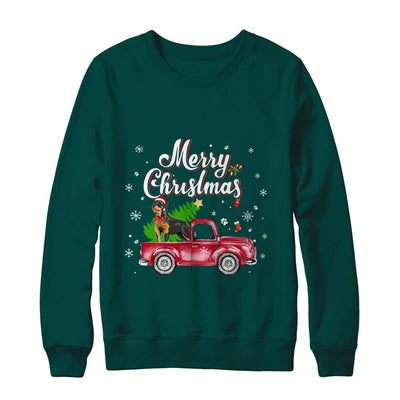 Rottweiler Retriever Rides Red Truck Christmas Pajama-T-Shirt & Sweatshirt-Crewneck Sweatshirt-Deep Forest