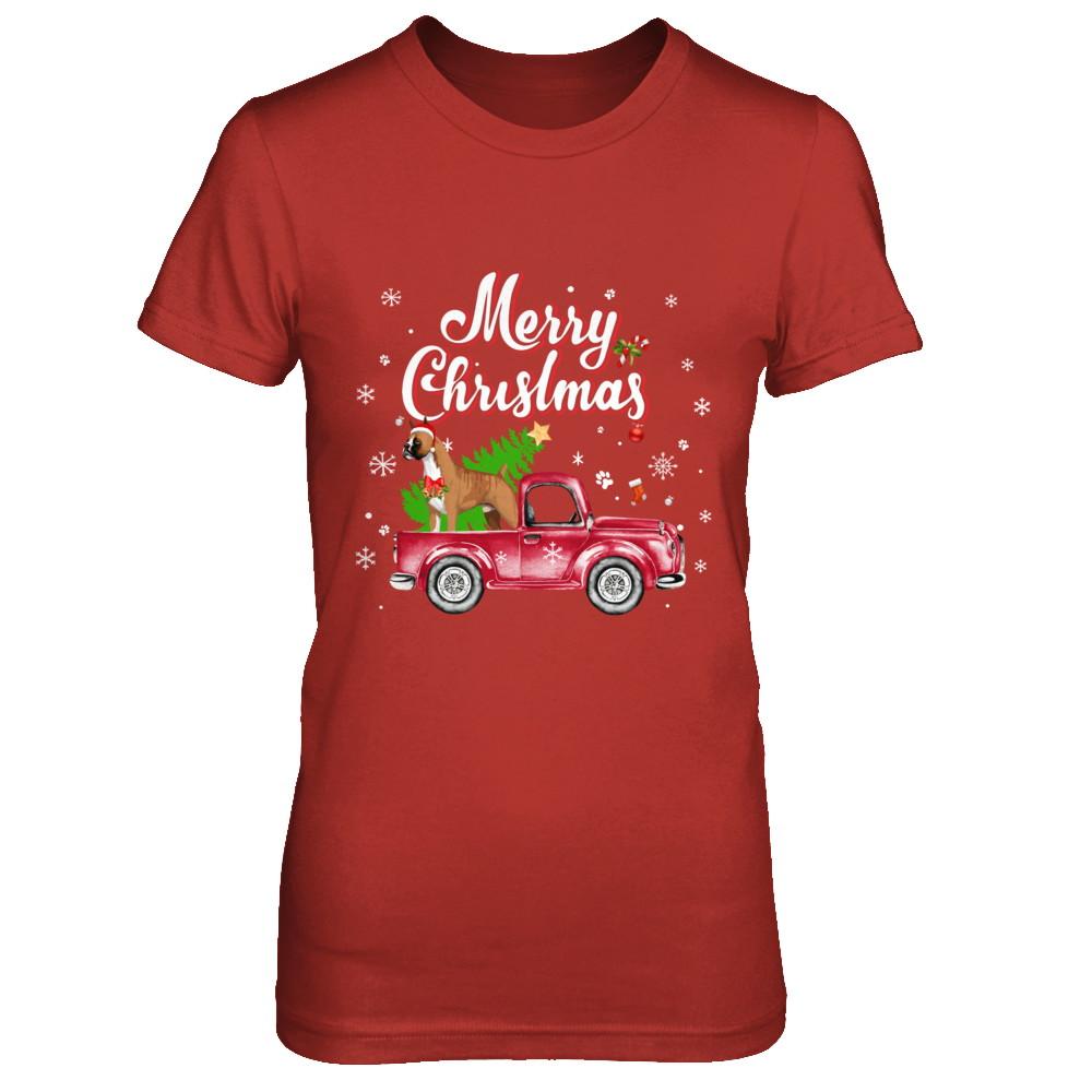 Boxer Retriever Rides Red Truck Christmas Pajama-T-Shirt & Sweatshirt-Women's T-Shirt-Red