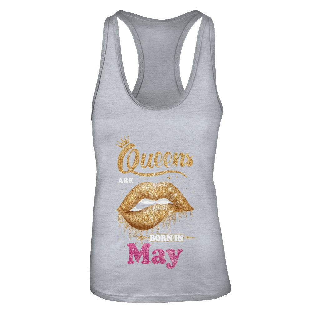 Lipstick Black Queens Are Born In May Birthday Gift-T-Shirt & Tank Top-Women's Ideal Racerback Tank-Heather Grey