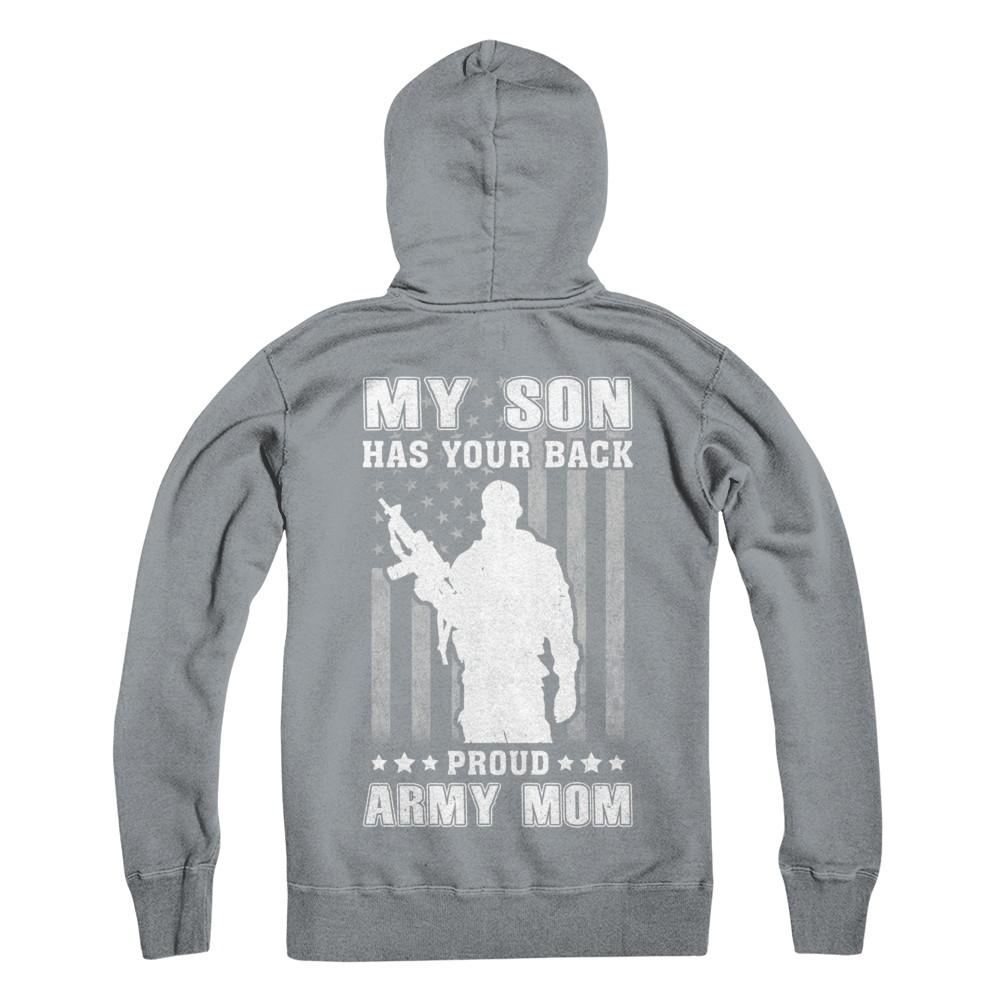 American Flag MY SON HAS YOUR BACK PROUD ARMY MOM-T-Shirt & Hoodie-Hanes - Heavyweight Pullover Hoodie-Light Steel
