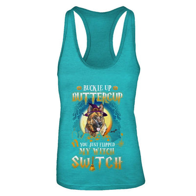 Buckle Up Buttercup Halloween Witch German Shepherd Costume-T-Shirt & Tank Top-Women's Ideal Racerback Tank-Tahiti Blue