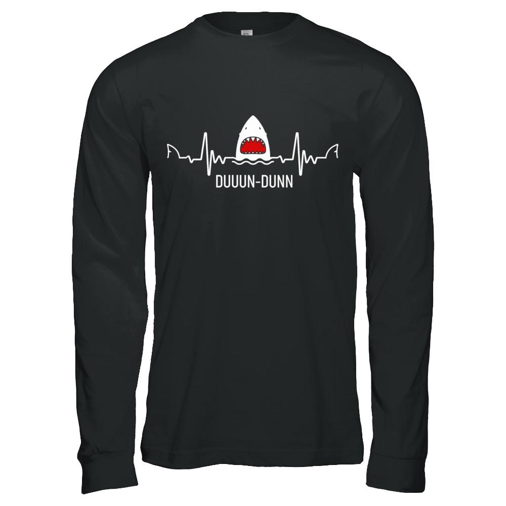 Funny Shark Lovers Heartbeat Feat Shark Gift-T-Shirt & Hoodie-Long Sleeve T-Shirt-Black