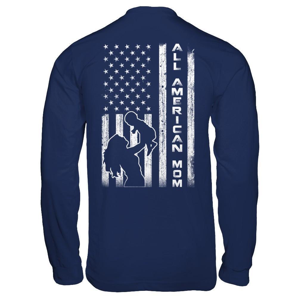 All American Mom Flag-T-Shirt & Hoodie-Long Sleeve T-Shirt-Navy