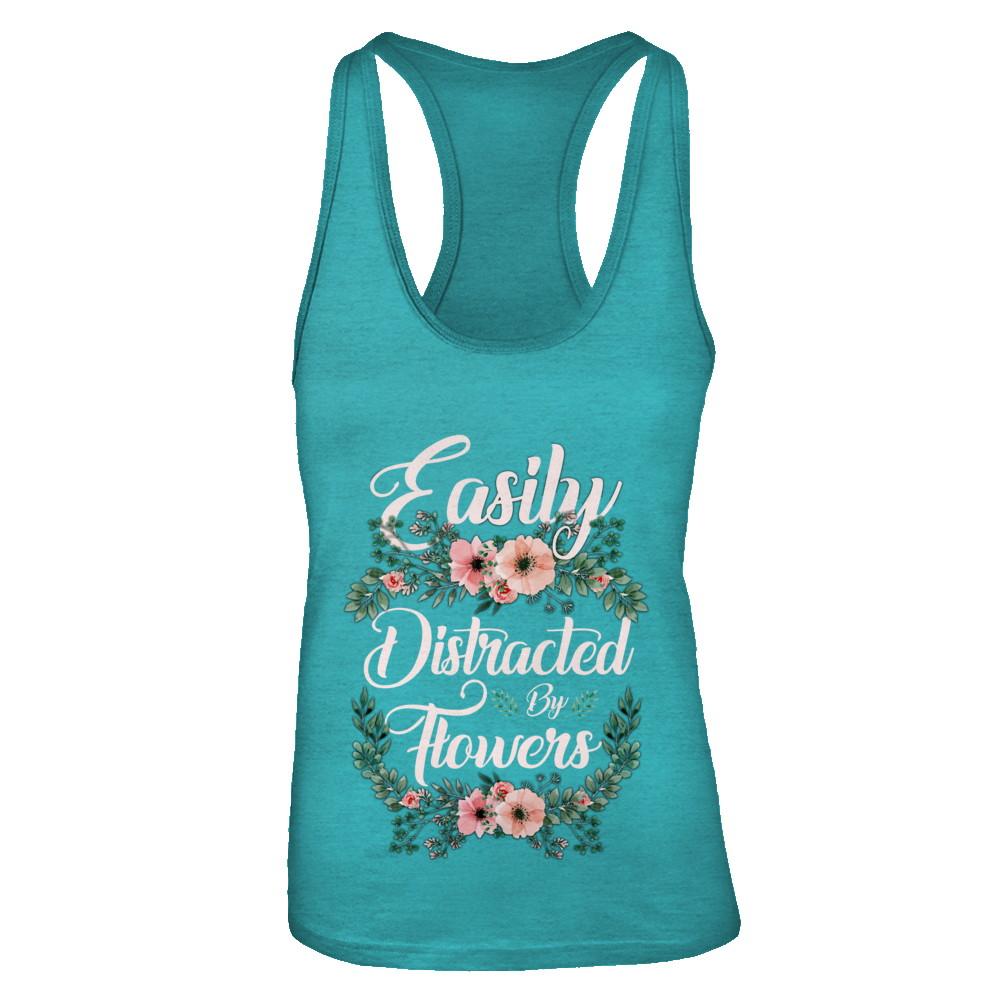 Easily Distracted By Flowers-T-Shirt & Tank Top-Women's Ideal Racerback Tank-Tahiti Blue