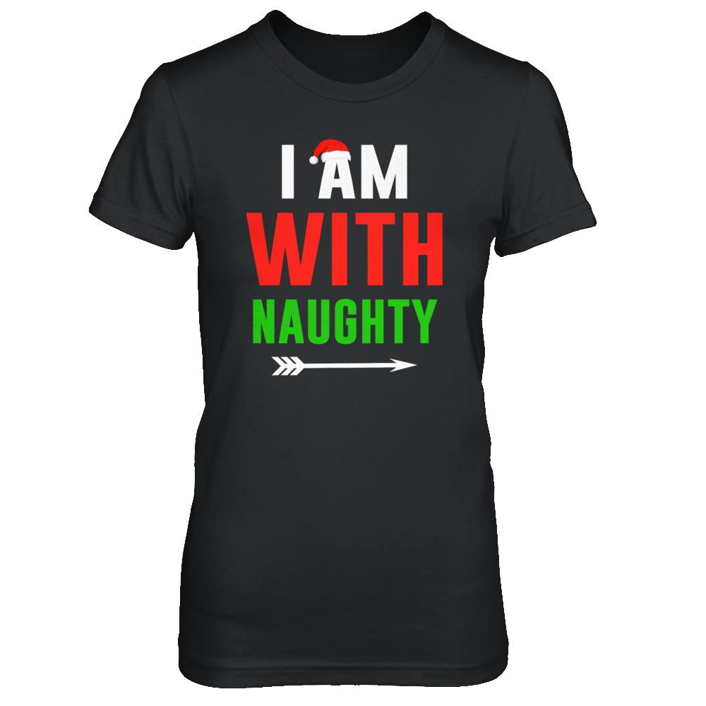 I'm With Naughty Matching Christmas Couples Pajamas-T-Shirt & Sweatshirt-Women's T-Shirt-Black