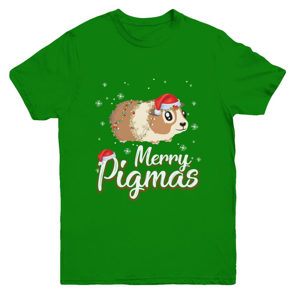 Merry Pigmas Funny Guinea Pig Santa Hat Christmas Gift Youth-Youth Shirt-Youth T-Shirt-Irish Green