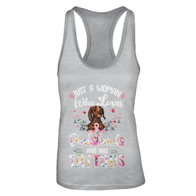 Just A Woman Who Loves Dachshund And Has Tattoos-T-Shirt & Tank Top-Women's Ideal Racerback Tank-Heather Grey