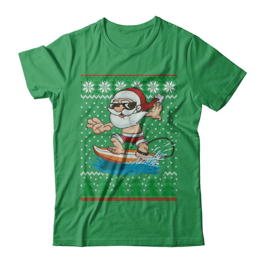 Santa Surfing Hawaiian Summer Christmas Ugly Sweater-T-Shirt & Sweatshirt-Premium T-Shirt-Kelly Green