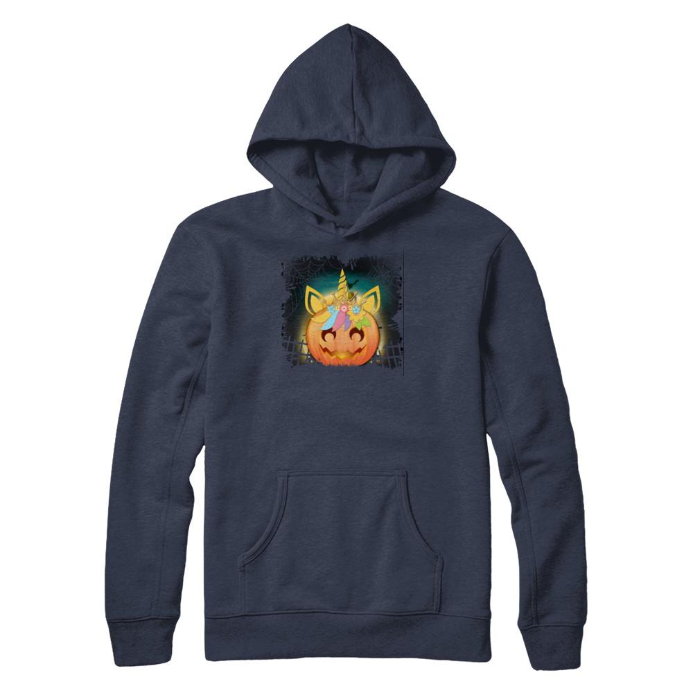 Kids Girls Unicorn Pumpkin Queen Halloween-T-Shirt & Tank Top-Pullover Hoodie-Navy