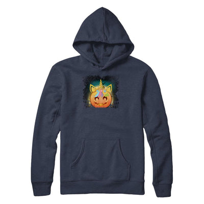 Kids Girls Unicorn Pumpkin Queen Halloween-T-Shirt & Tank Top-Pullover Hoodie-Navy