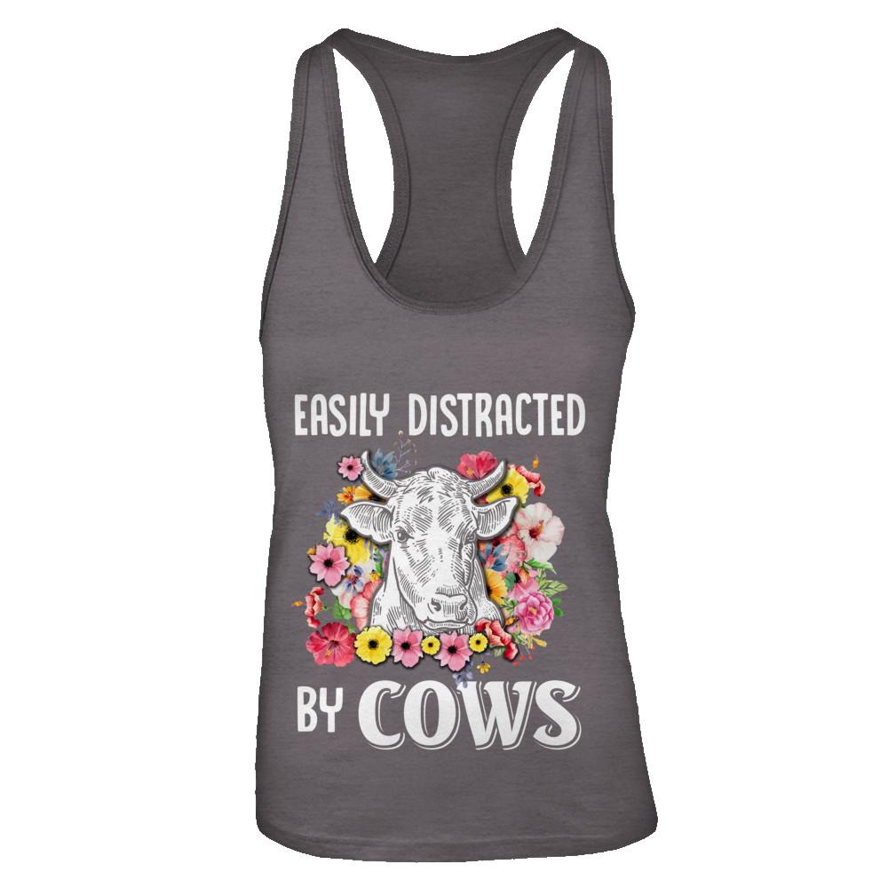 Easily Distracted By Cows-T-Shirt & Tank Top-Women's Ideal Racerback Tank-Dark Grey