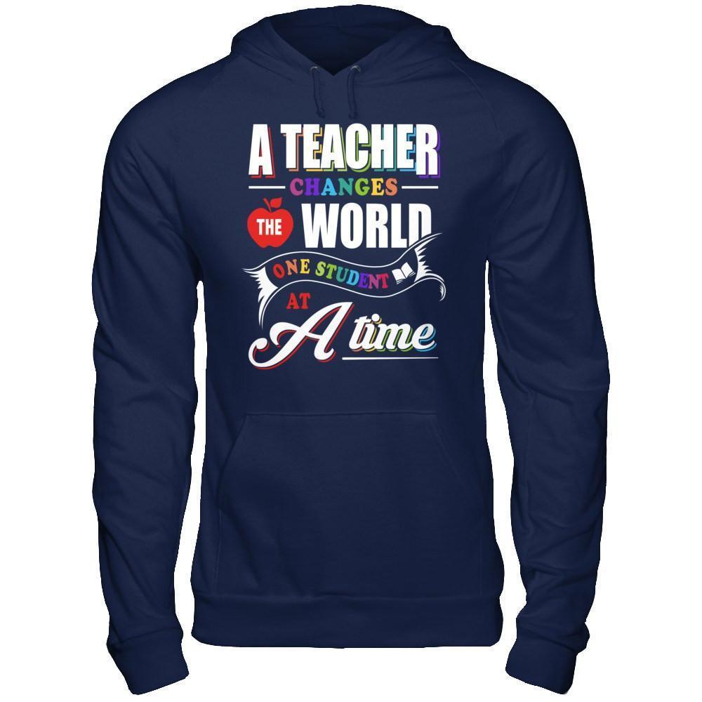 A Teacher Changes The World One Student At A Time-T-Shirt & Hoodie-Pullover Hoodie-Navy