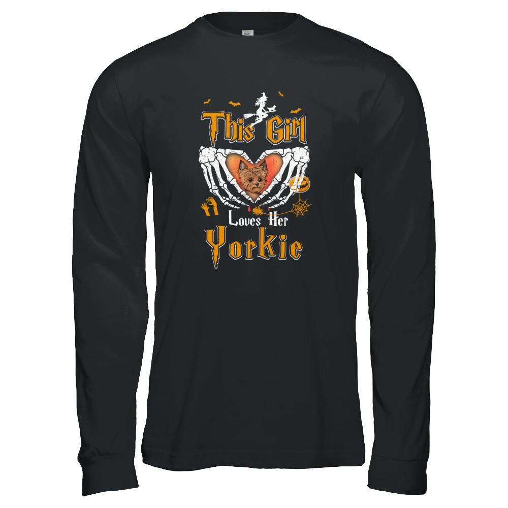 This Girl Love Her Dog Yorkie Halloween-T-Shirt & Tank Top-Long Sleeve T-Shirt-Black