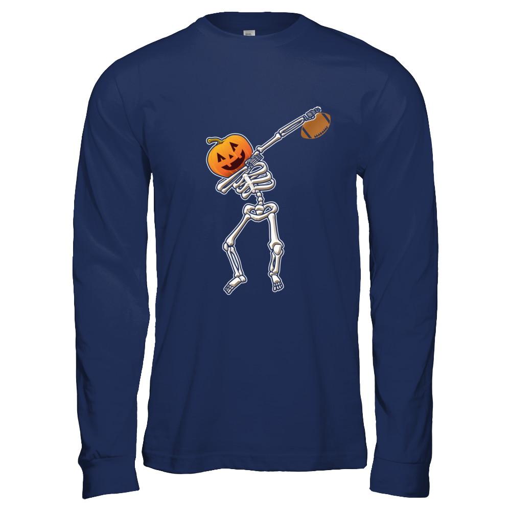 Halloween Dabbing Skeleton Football-T-Shirt & Hoodie-Long Sleeve T-Shirt-Navy