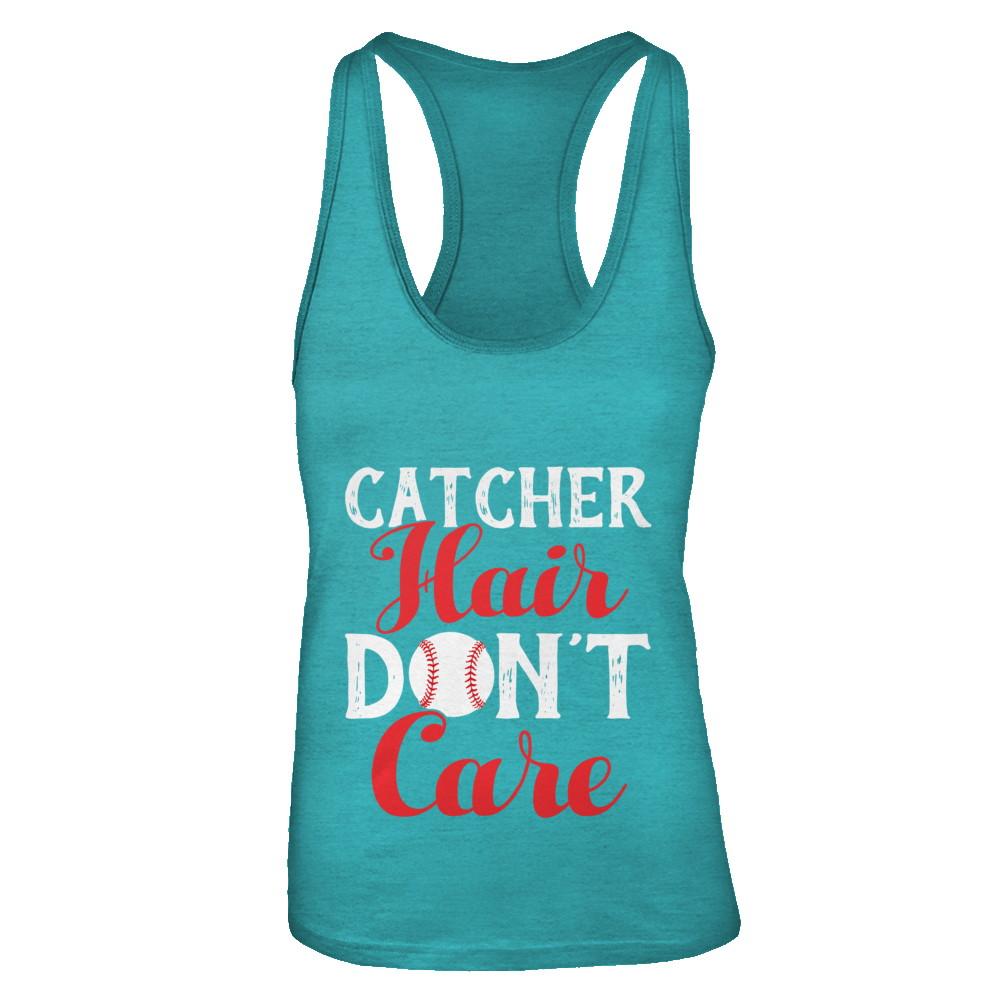 Catcher Hair Don't Care Baseball-T-Shirt & Tank Top-Women's Ideal Racerback Tank-Tahiti Blue