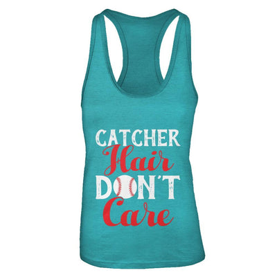 Catcher Hair Don't Care Baseball-T-Shirt & Tank Top-Women's Ideal Racerback Tank-Tahiti Blue