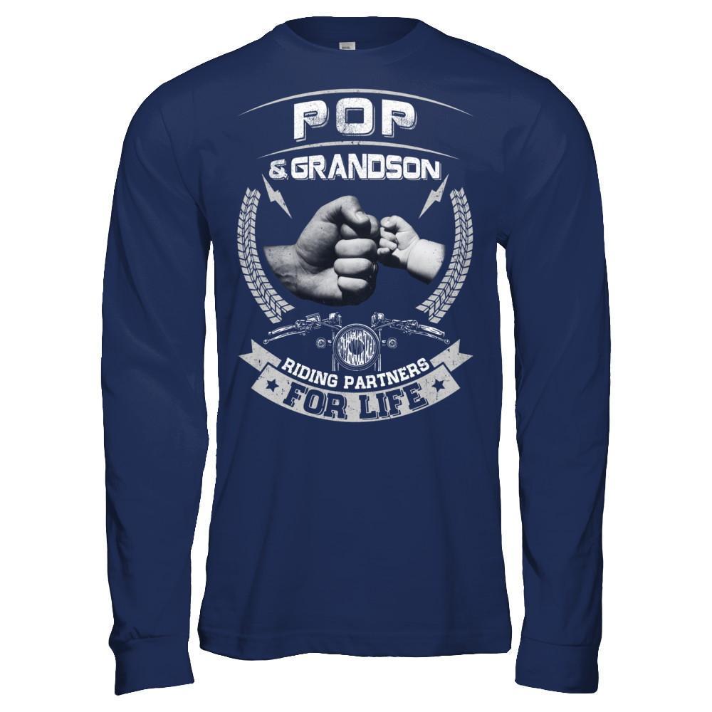 Motocross Pop And Grandson Riding Partners For Life-T-Shirt & Hoodie-Long Sleeve T-Shirt-Navy