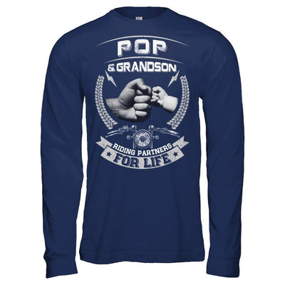Motocross Pop And Grandson Riding Partners For Life-T-Shirt & Hoodie-Long Sleeve T-Shirt-Navy