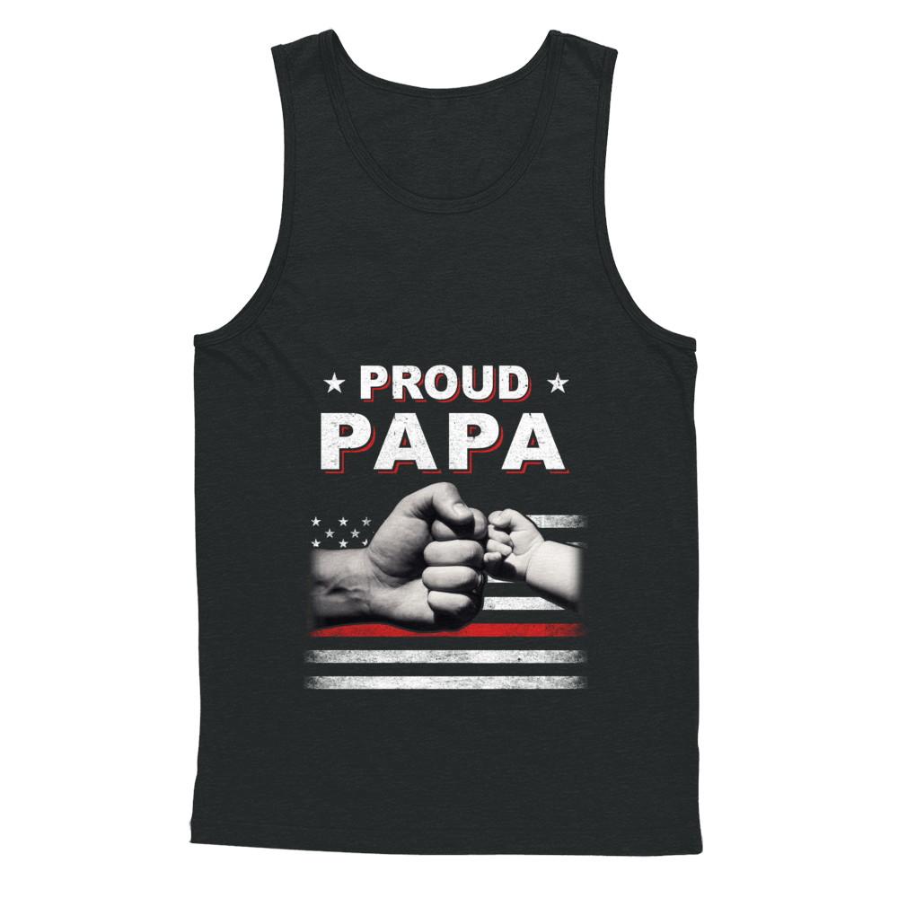 Proud Papa Fireman Firefighter Thin Red Line Flag Fathers Day-T-Shirt & Hoodie-Gildan - Tank Top-Black