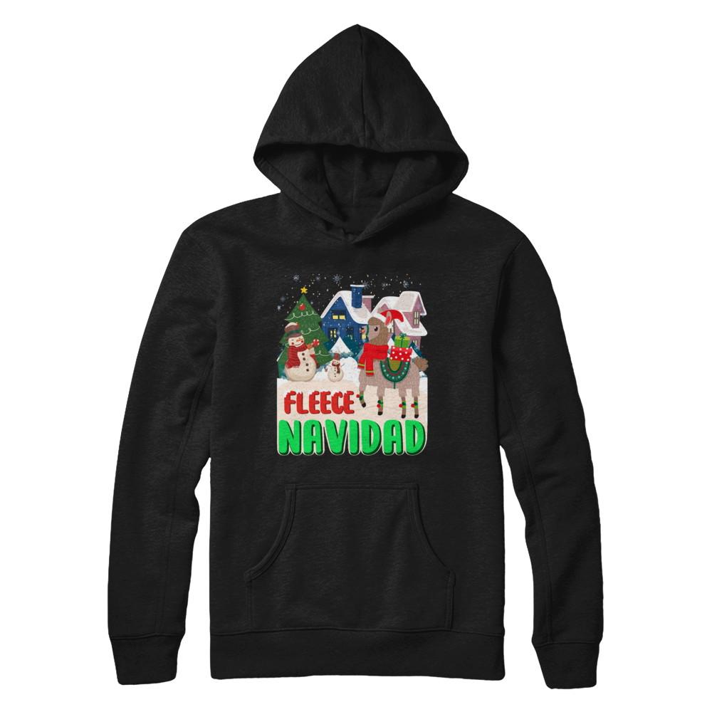 Fleece Navidad Llama Christmas Gifts Spanish-T-Shirt & Sweatshirt-Pullover Hoodie-Black