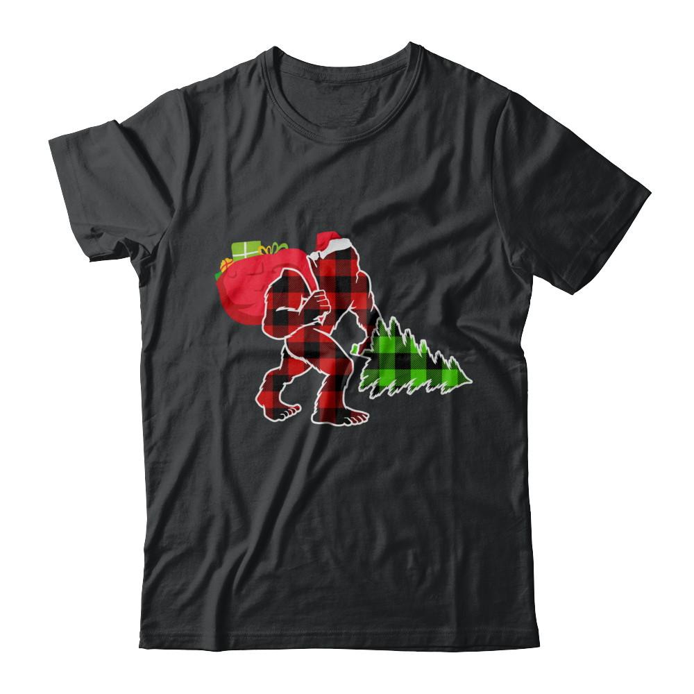 Red Plaid Bigfoot Christmas Buffalo Plaid-T-Shirt & Sweatshirt-Classic T-Shirt-Black