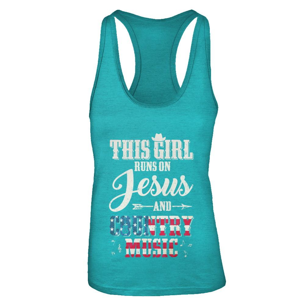 This Girl Runs On Jesus And Country Music-T-Shirt & Tank Top-Women's Ideal Racerback Tank-Tahiti Blue