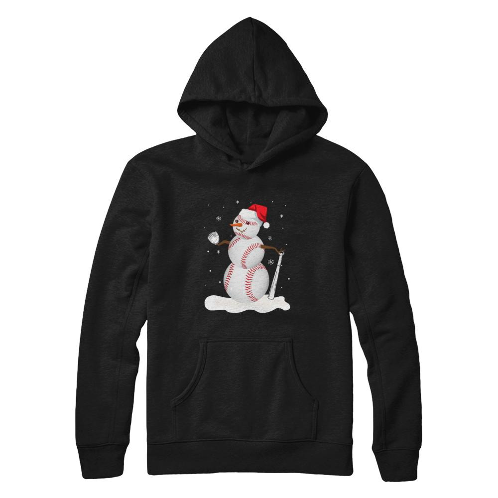 Christmas Baseball Snowman Christmas-T-Shirt & Sweatshirt-Pullover Hoodie-Black